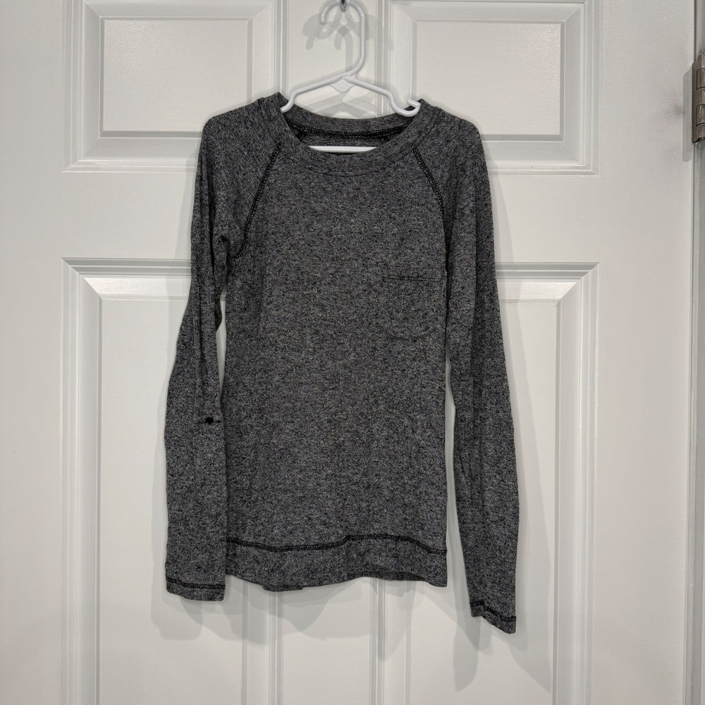 Kids Grey Heather Knit Long Sleeve Roll Tab Pocket Top Style 39018K Size M 10/12